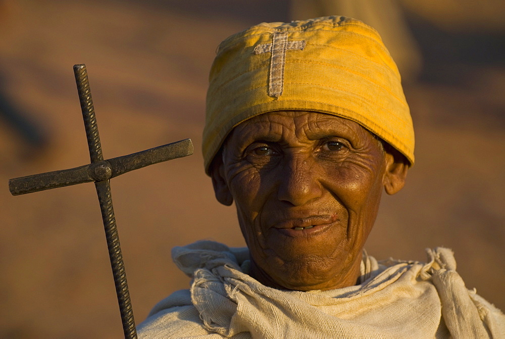 Pilgrim during the celebrations for the Orthodox Christmas in Lalibela, Ethiopia, Africa