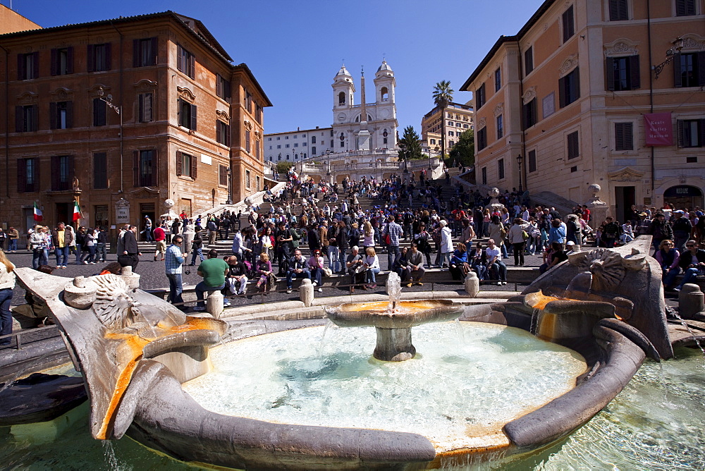 Barcaccia fountain, Spanish Steps and Piazza di Spagna, Rome, Lazio, Italy, Europe