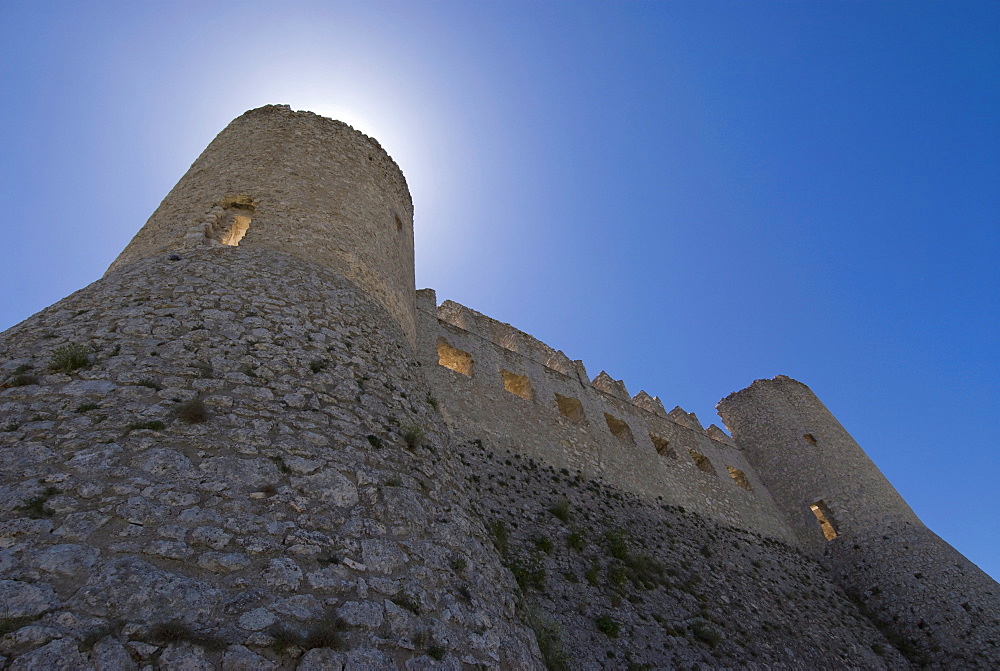 Rocca Calascio, ruined mountaintop fortress in the Province of L'Aquila, Abruzzo, Italy, Europe