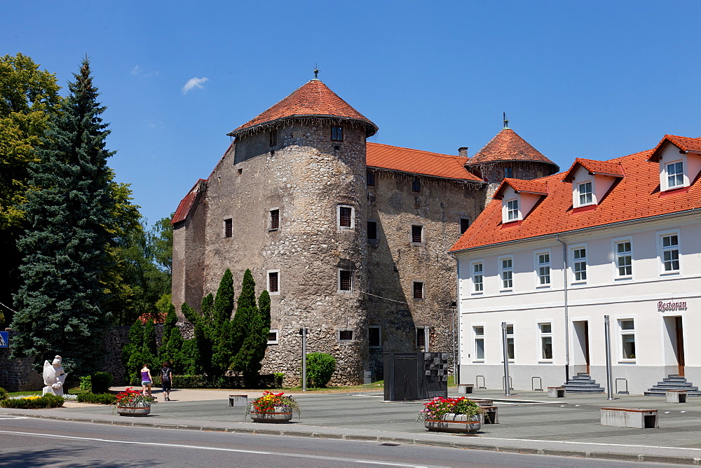 The Frankopan Castle, built in the 16th century close the gorge of the River Dobra, Ogulin, Karlovac county, Croatia, Europe