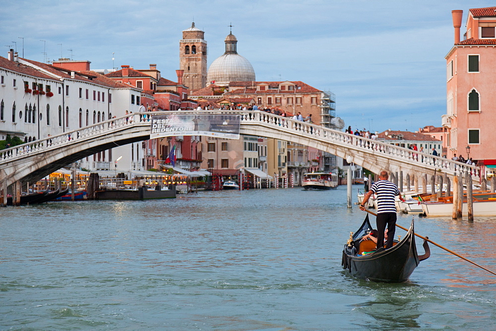 View of the Grand Canal in front of the train station from a public waterbus, Venice, UNESCO World Heritage Site, Veneto, Italy, Europe