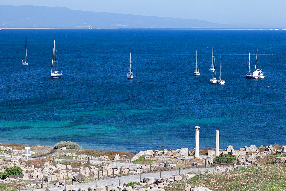 Carthaginian ruins of Tharros village, Sinis peninsula, Cabras, Oriastano province, Sardinia, Italy, Mediterranean, Europe