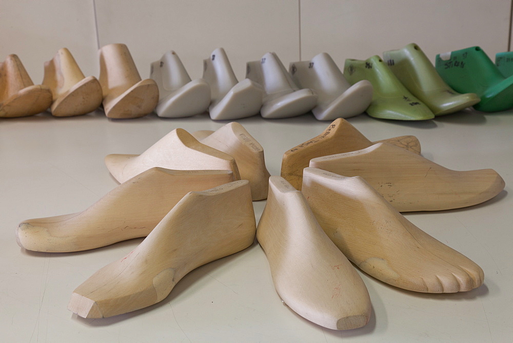 Wood and plastic models at Cercal footwear school, San Mauro Pascoli, Emilia-Romagna, Italy, Europe