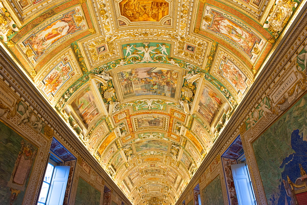 Frescoes on the ceiling of the Gallery of the Maps, Vatican Museums, Rome, Lazio, Italy, Europe