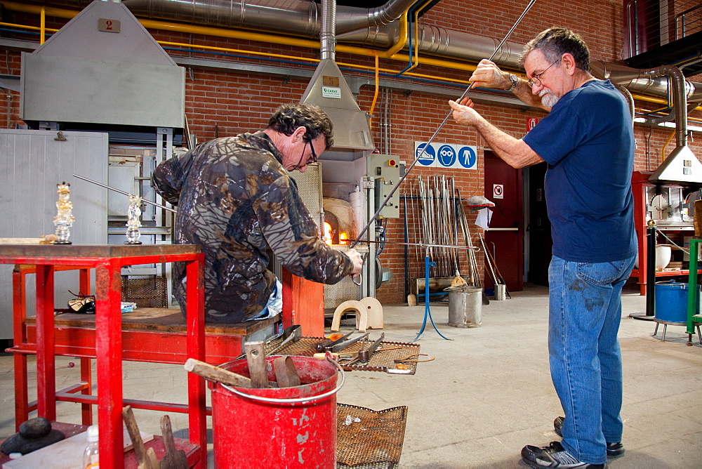 Master glassmaker making chessboard pieces, Murano island, Venice, Veneto, Italy, Europe