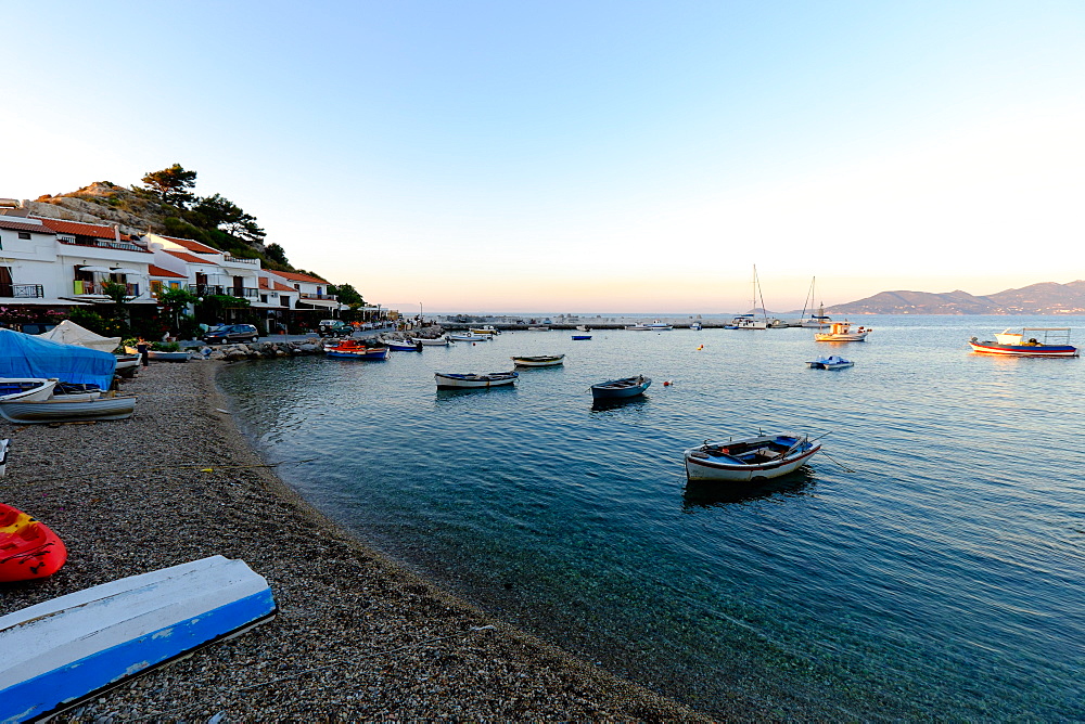 Kokkari at sunset, Samos, North Aegean islands, Greek Islands, Greece, Europe