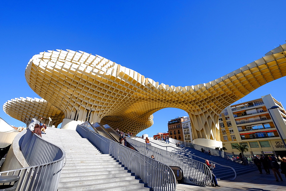 Metropol Parasol, known as Setas de Sevilla (The Mushrooms), the world's largest wooden structure, Seville, Andalucia, Spain, Europe