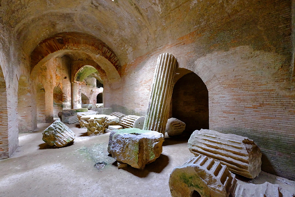 The Underground of the Flavian Amphitheater, the third largest Roman amphitheater in Italy, Pozzuoli, Naples, Campania, Italy, Europe