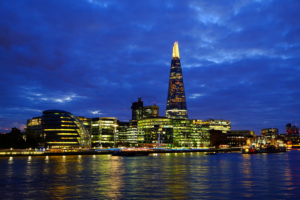 The view over the River Thames to The Shard from Tower Bridge, London, England, United Kingdom, Europe