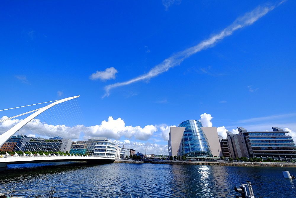 The Convention Centre Dublin and Samuel Beckett Bridge on Liffey River, Dublin, Republic of Ireland, Europe