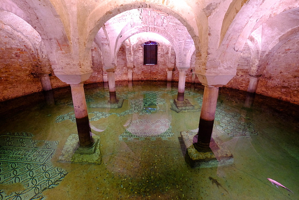 The flooded crypt of the Basilica of San Francesco, Ravenna, Emilia-Romagna, Italy, Europe