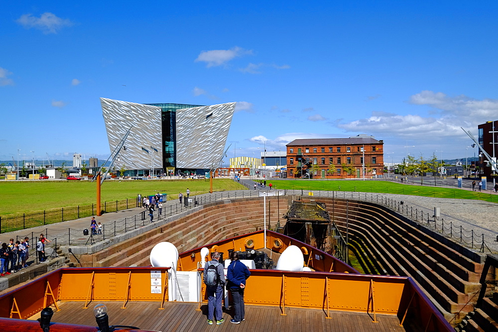 SS Nomadic, Belfast's Titanic Quarter with the Titanic Belfast Museum in the background, Belfast, Northern Ireland, United Kingdom, Europe