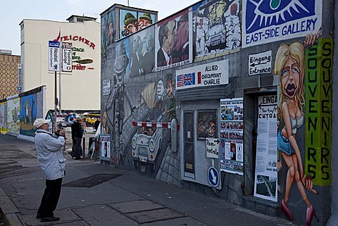 Souvenir shop along the Berliner Mauer, East Side Gallery on Muhlenstrasse, Berlin, Germany, Europe