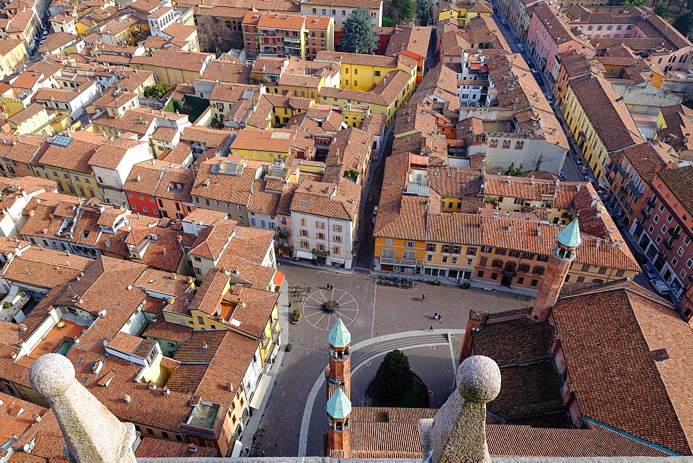 View of Cremona from the Torrazzo, the bell tower of the Cathedral of Cremona, Lombardy, Italy, Europe