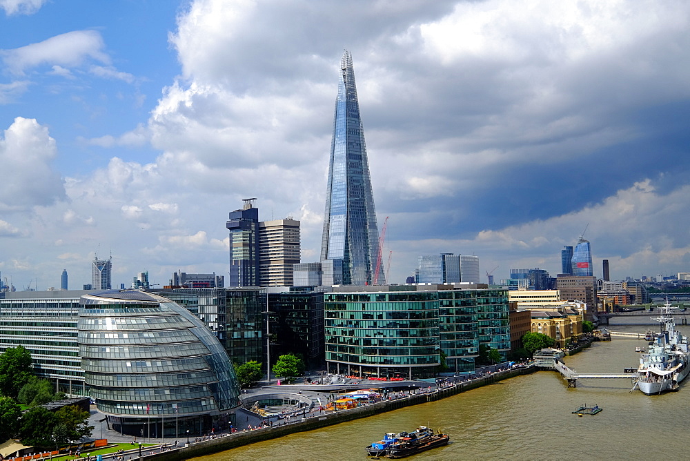 View of London and River Thames from Tower Bridge, London, England, United Kingdom, Europe