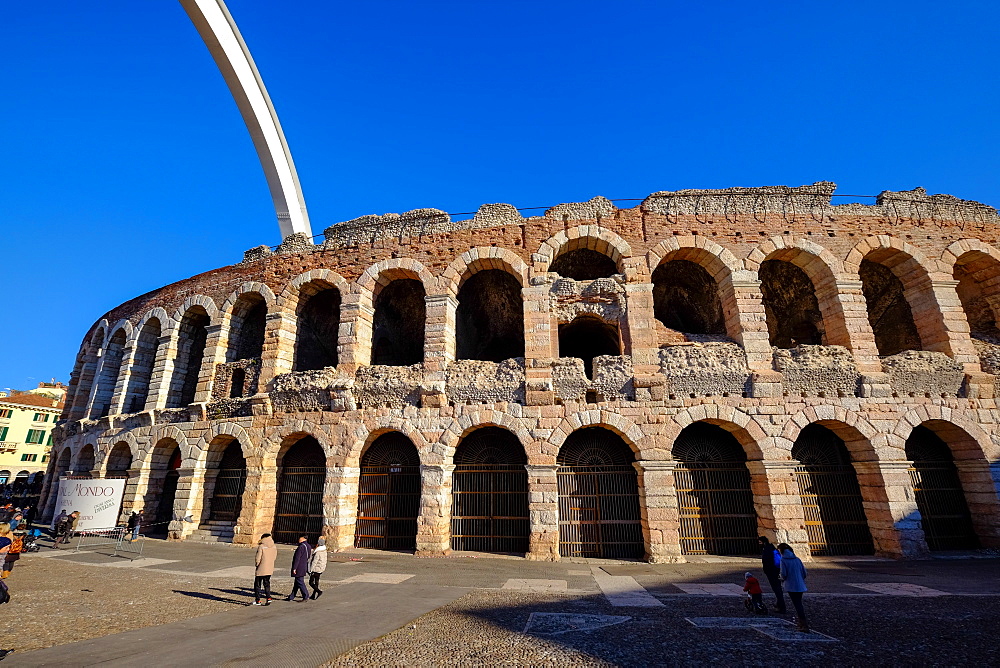 Verona Arena, Roman amphitheatre, in Piazza Bra in Verona, Veneto, Italy, Europe