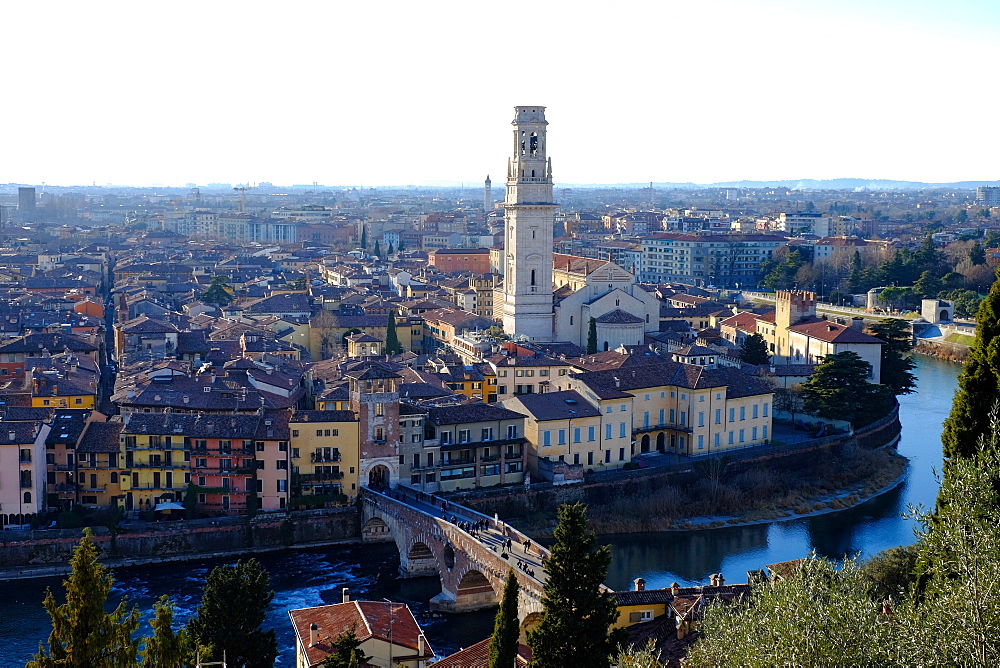 Panoramic view of Verona from Castel San Pietro, Verona, Veneto, Italy, Europe