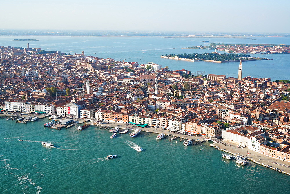 View of Venice from the helicopter, Venice Lagoon, UNESCO World Heritage Site, Veneto, Italy, Europe