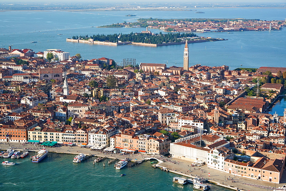 View of Venice from the helicopter, Venice Lagoon, UNESCO World Heritage Site, Veneto, Italy, Europe