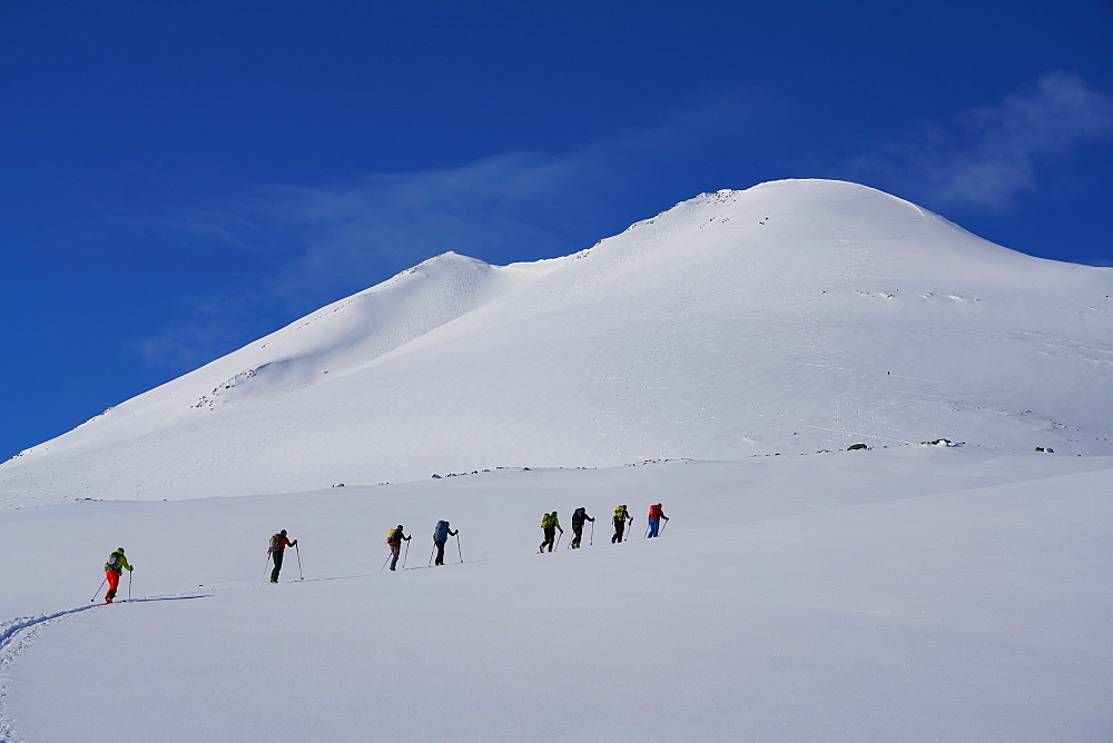 Ski touring in the Lyngen Alps, Lyngen peninsula, Troms County, Norway, Scandinavia, Europe