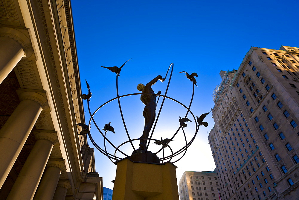 Union Station, scultpure, and historic Fairmont Royal York Hotel building, Toronto, Ontario, Canada, North America