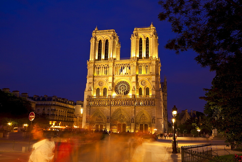 Notre Dame Cathedral at night, Paris, France, Europe