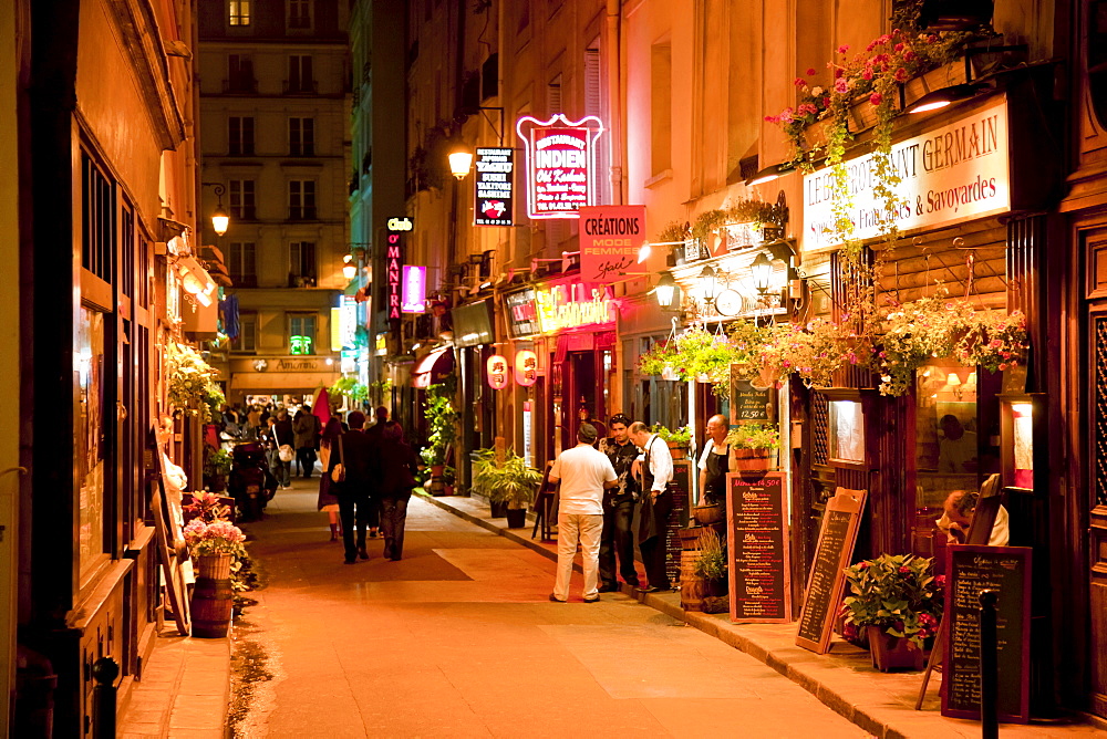 Street scene at night, Left Bank, Paris, France, Europe