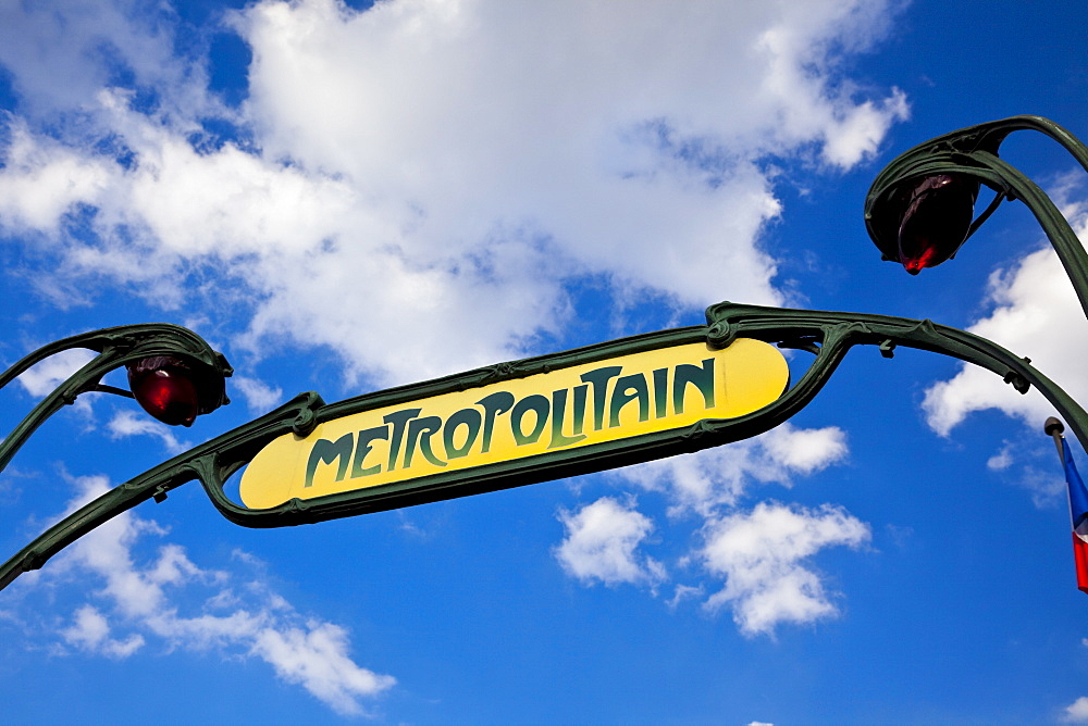 Original Art Nouveau sign for the Paris metro, Paris, France, Europe