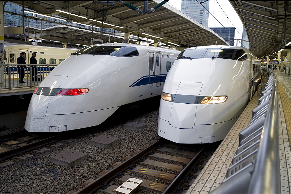 Series 300 Shinkansen bullet trains waiting at Tokyo Station, Tokyo, Japan