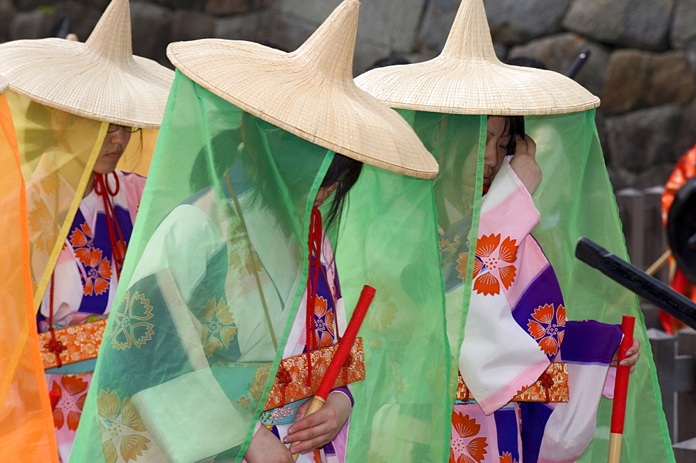 Maidens in the Odawara Hojo Godai Festival held in May at Odawara Castle in Kanagawa, Japan, Asia