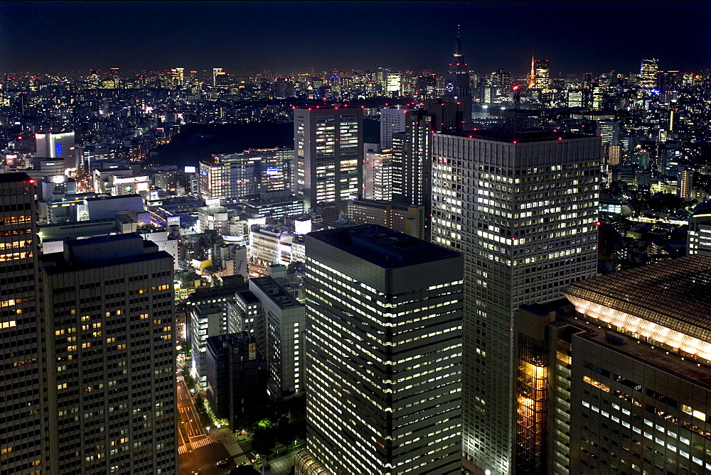 Night skyline view of Tokyo's endless urban sprawl and development near South Shinjuku, Tokyo, Japan, Asia