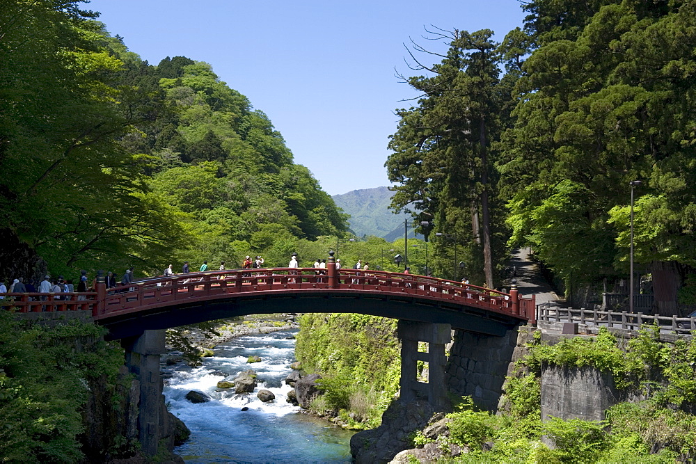 Famous Futarasan Shrine Shinkyo (Sacred Bridge) in the town of Nikko, Tochigi Prefecture, Japan, Asia