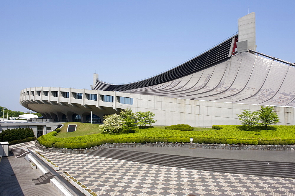 Yoyogi National Stadium in Shibuya, designed by architect Kenzo Tange for the 1964 Summer Olympic Games, Tokyo, Japan, Asia