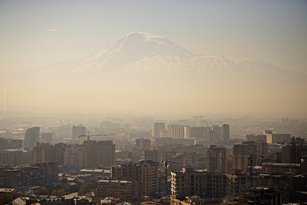 A view of Yerevan and Mount Ararat, Armenia, Central Asia, Asia 