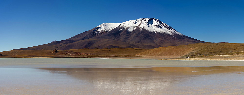 At the edge of a salt lake high in the Bolivian Andes, Bolivia, South America 