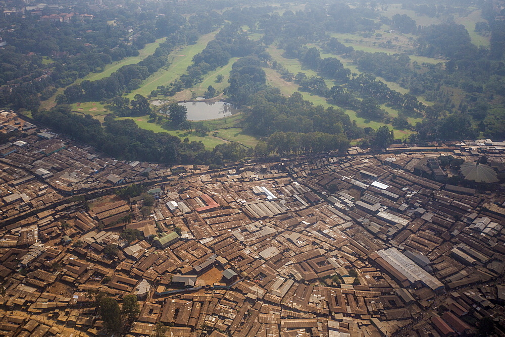 Aerial view of a slum on the outskirts of Nairobi, Kenya, East Africa, Africa 