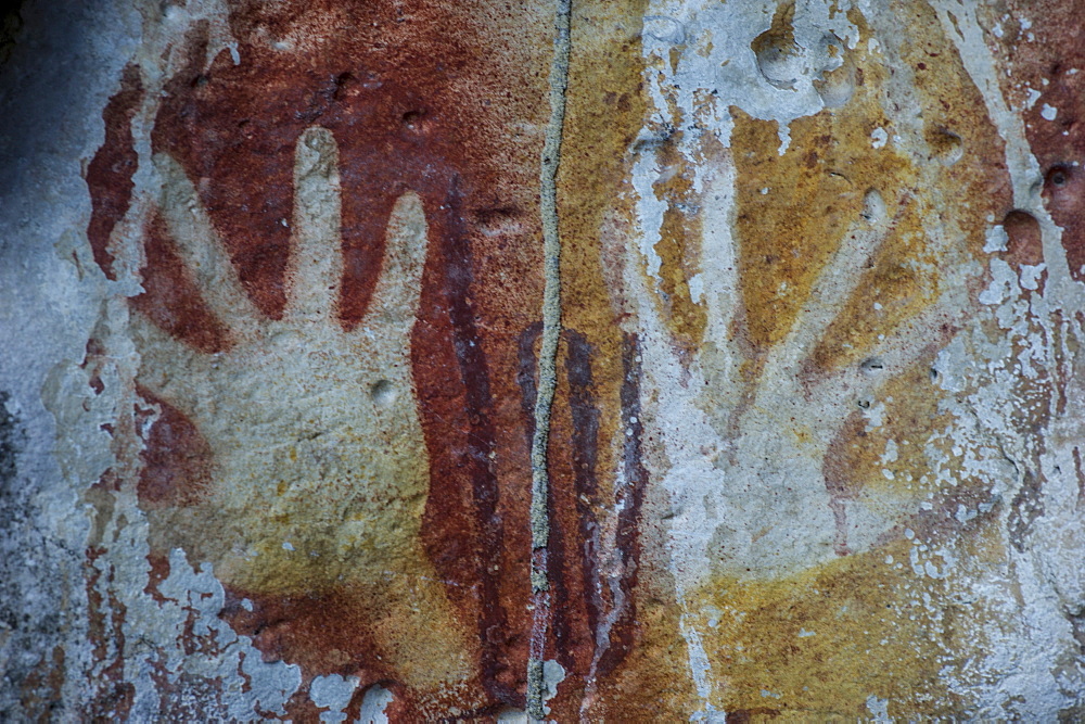 Monolithic cave paintings in Raja Ampat, West Papua, Indonesia, New Guinea, Southeast Asia, Asia 