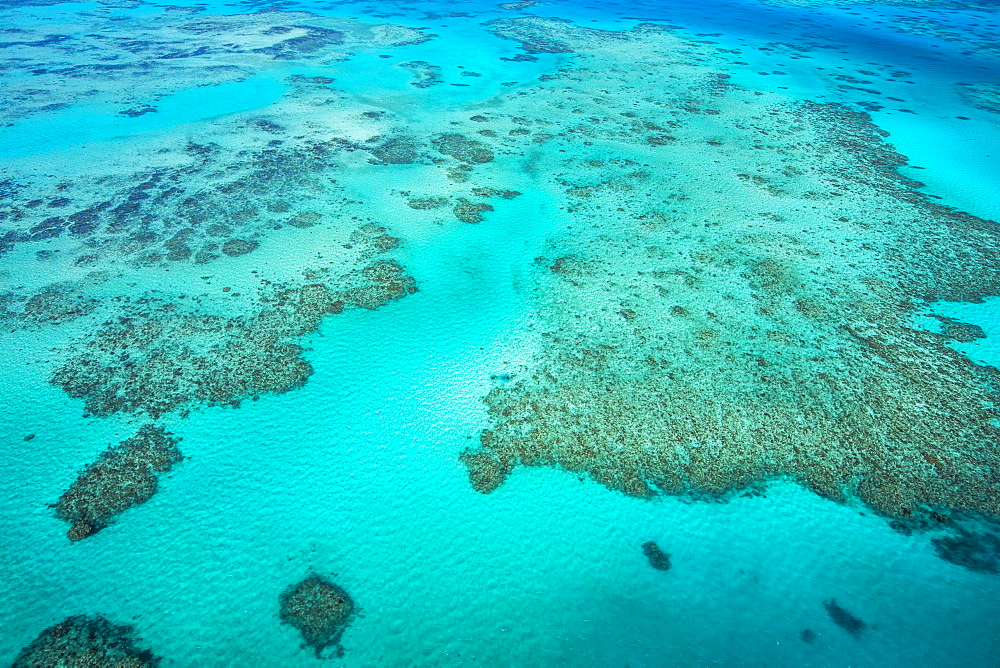 An aerial view of the Great Barrier Reef, UNESCO World Heritage Site, Queensland, Australia, Pacific