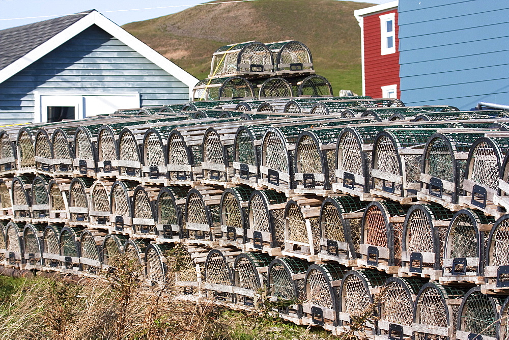 Lobster traps on Ile du Havre-aux-Maisons, Iles de la Madeleine (Magdalen Islands), Quebec, Canada, North America