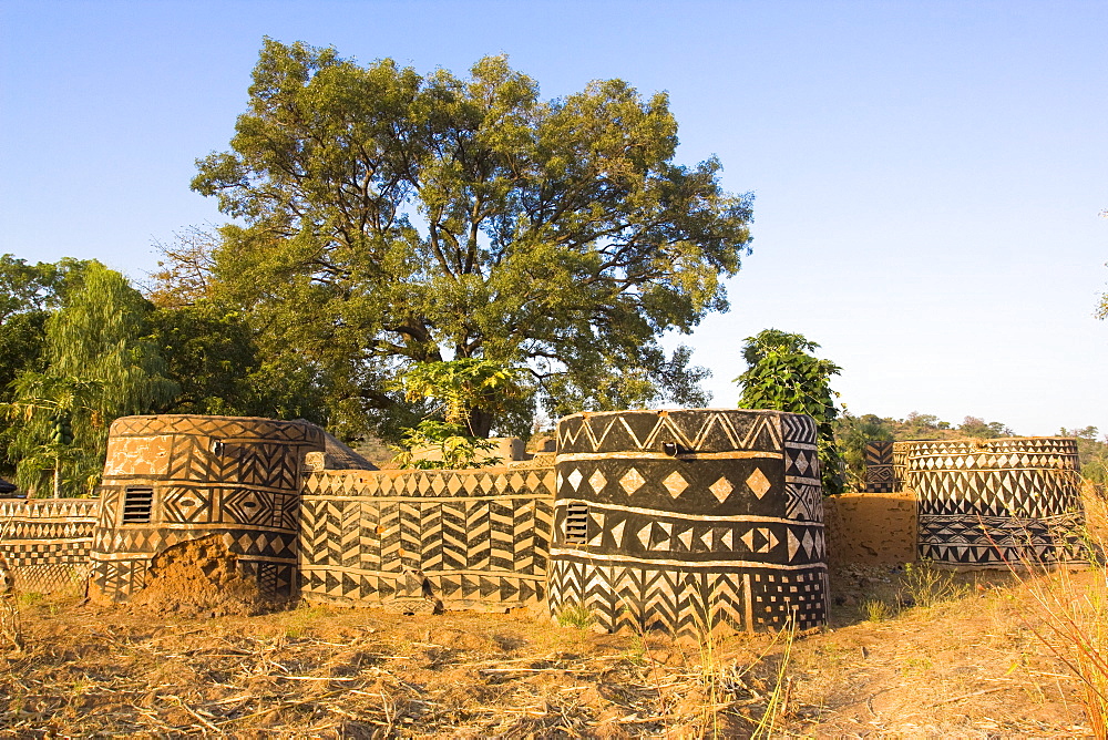 Geometric designs painted on traditional houses in small village in Tiebele area of Burkina Faso, West Africa, Africa