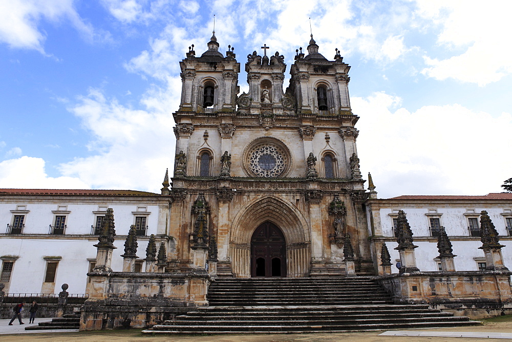 The facade of Alcobaca Monastery, UNESCO World Heritage Site, Alcobaca, Estremadura, Portugal, Europe