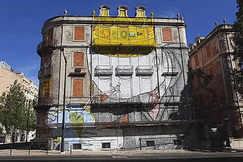 Blu's facade at the Avenida Fontes Pereira de Melo 24, part of the Crono urban art project, Lisbon, Portugal, Europe