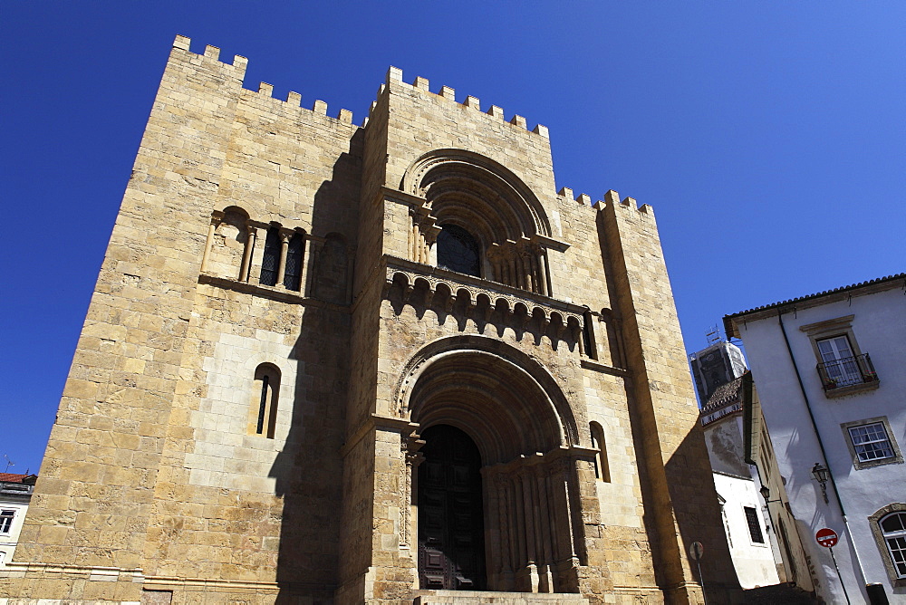 Portal of the Old Cathedral (Se Velha), a Romanesque place of worship begun in 1162, Coimbra, Beira Litoral, Portugal, Europe