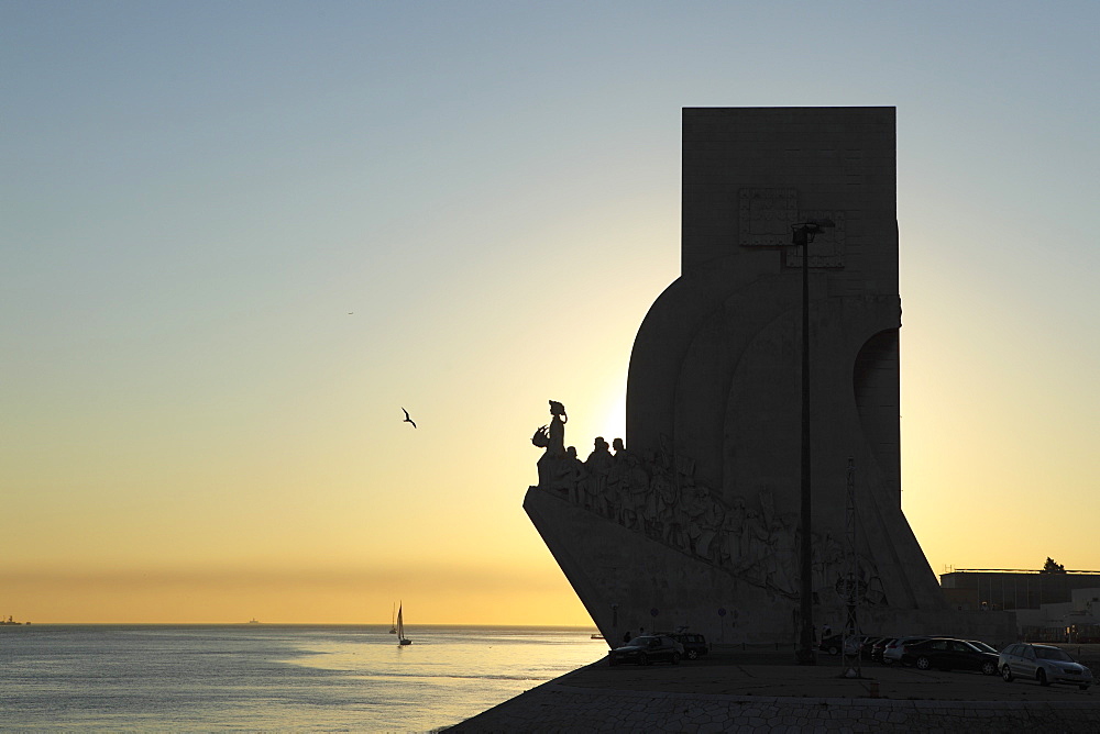 Sundown at the Monument to the Discoveries (Padrao dos Descobrimentos) by the River Tagus (Rio Tejo) in Belem, Lisbon, Portugal, Europe