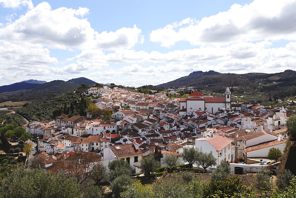 The tile roofs of houses in the walled city of Castelo de Vide, Alentejo, Portugal