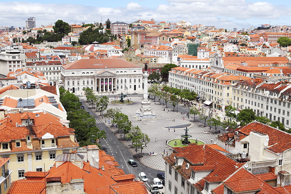 Rossio square (Praca Dom Pedro IV) in the Baixa district centre of Lisbon, Portugal, Europe