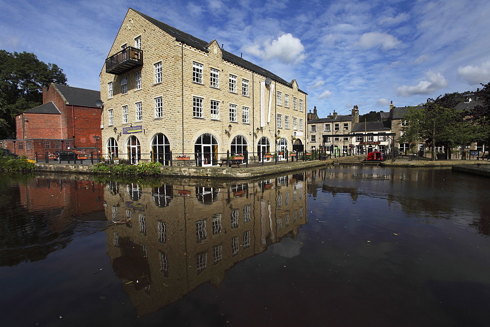 Buildings and the Rochdale Canal Dry Dock at Hedben Bridge, West Yorkshire, Yorkshire, England, United Kingdom, Europe