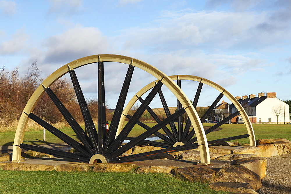 Miners' Memorial Garden, with pitwheel sculpture, in Herrington Country Park, Sunderland, Tyne and Wear, England, United Kingdom, Europe