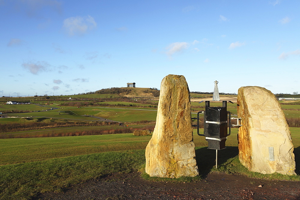 Stone sculpture in Herrington Country Park, overlooking Penshaw Monument, Sunderland, Tyne and Wear, England, United Kingdom, Europe