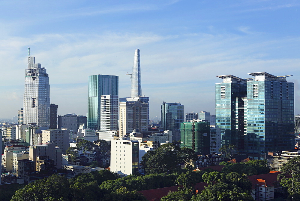 The skyline of the downtown area, including the Bitexco Tower, Ho Chi Minh City (Saigon), Vietnam, Indochina, Southeast Asia, Asia